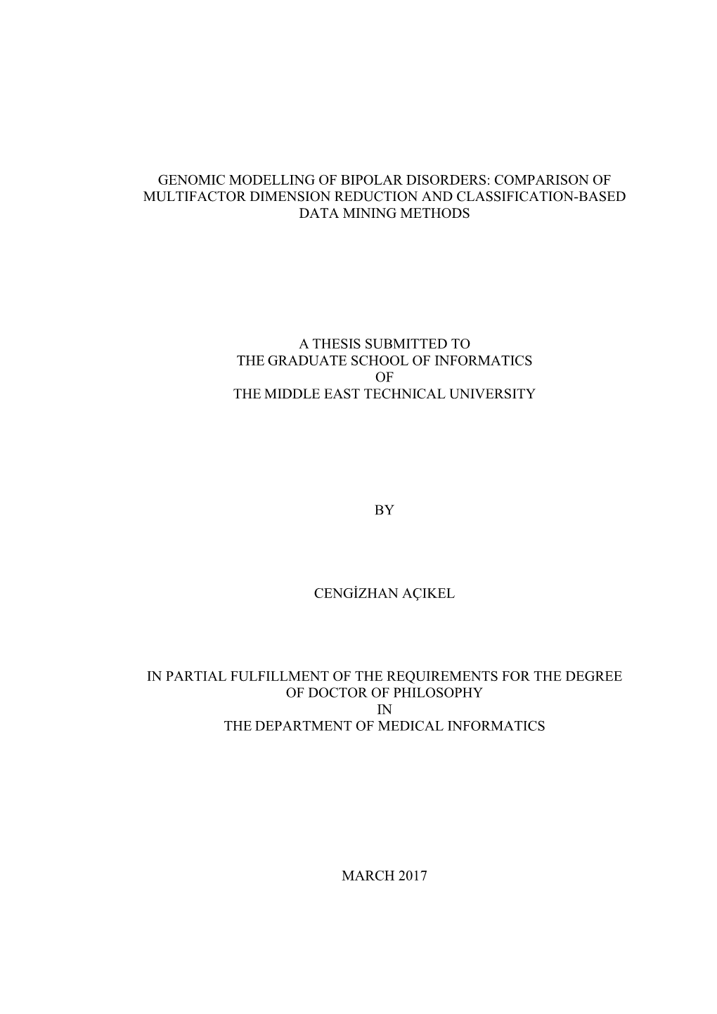 Genomic Modelling of Bipolar Disorders: Comparison of Multifactor Dimension Reduction and Classification-Based Data Mining Methods