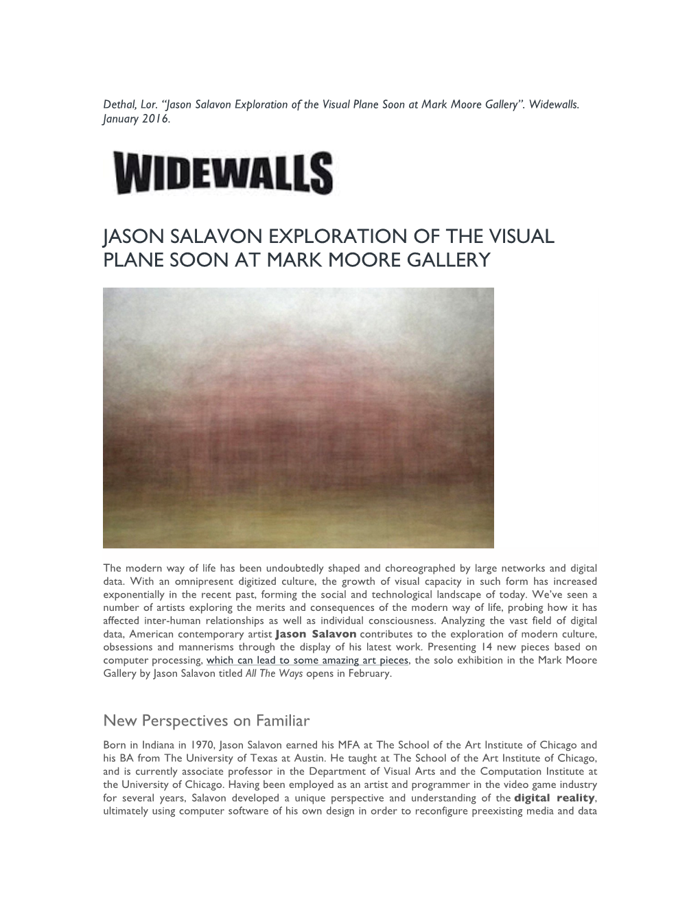 Widewalls Jason Salavon Exploration of the Visual Plane Soon at Mark