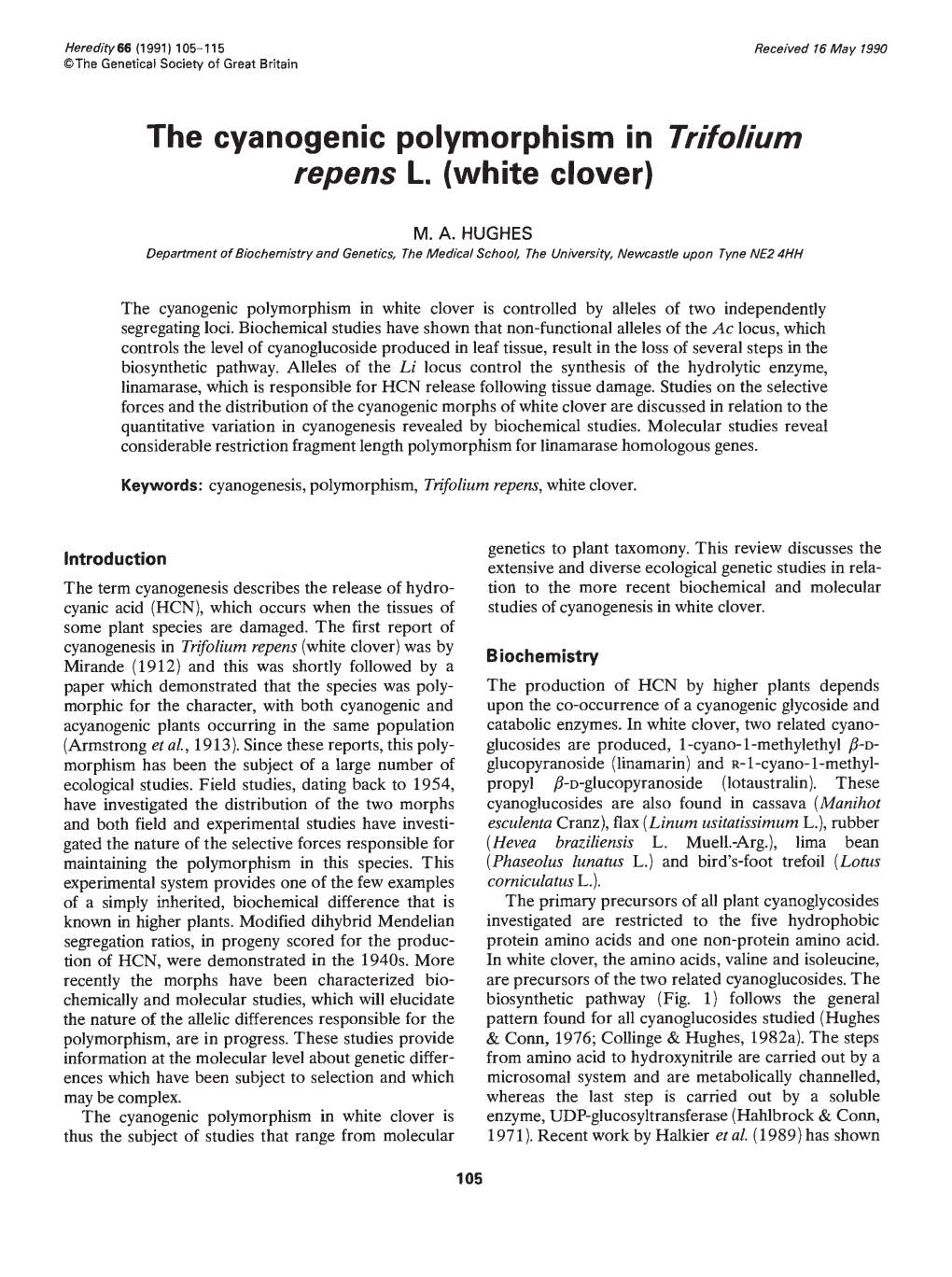 The Cyanogenic Polymorphism in Trifolium Repens L