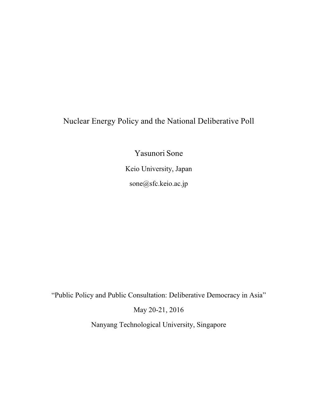 Nuclear Energy Policy and the National Deliberative Poll