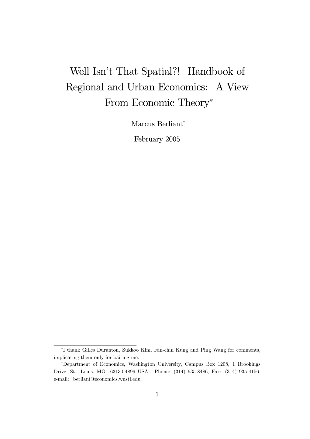 Well Isnjt That Spatial?! Handbook of Regional and Urban Economics