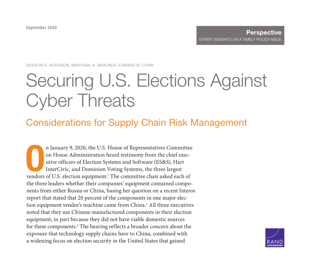 Securing US Elections Against Cyber Threats