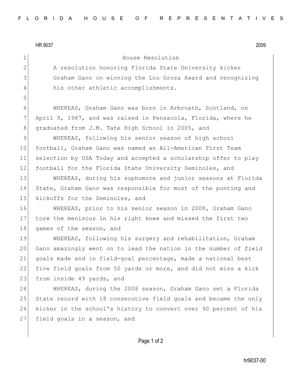 Hr9037-00 Page 1 of 2 House Resolution 1 A