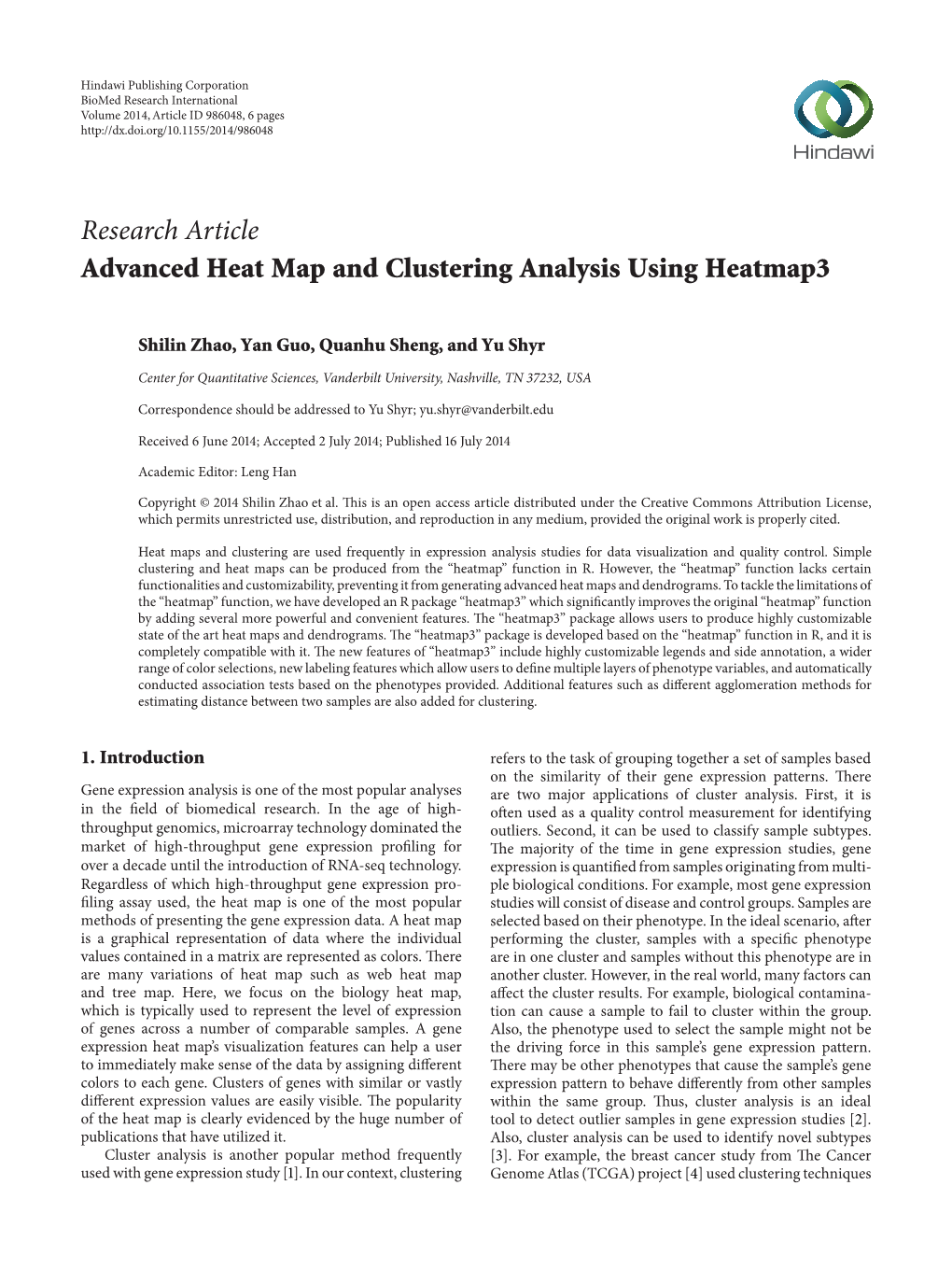 Research Article Advanced Heat Map and Clustering Analysis Using Heatmap3