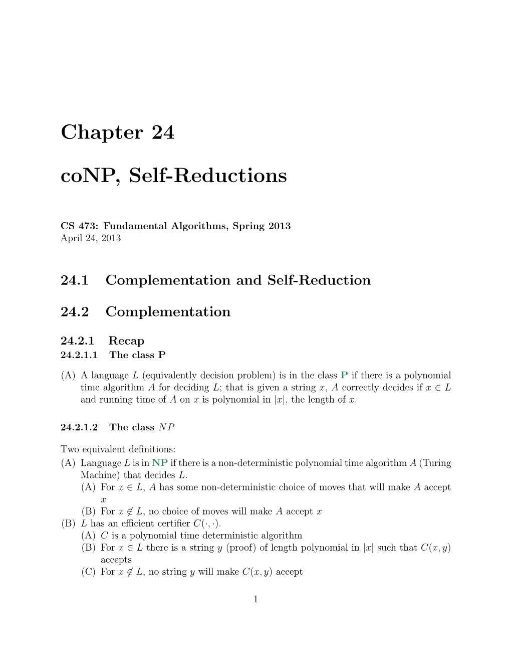 Chapter 24 Conp, Self-Reductions