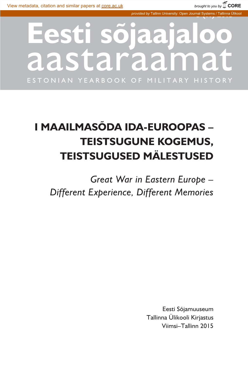 Eesti Sõjaajaloo Aastaraamat Estonian Yearbook of Military History