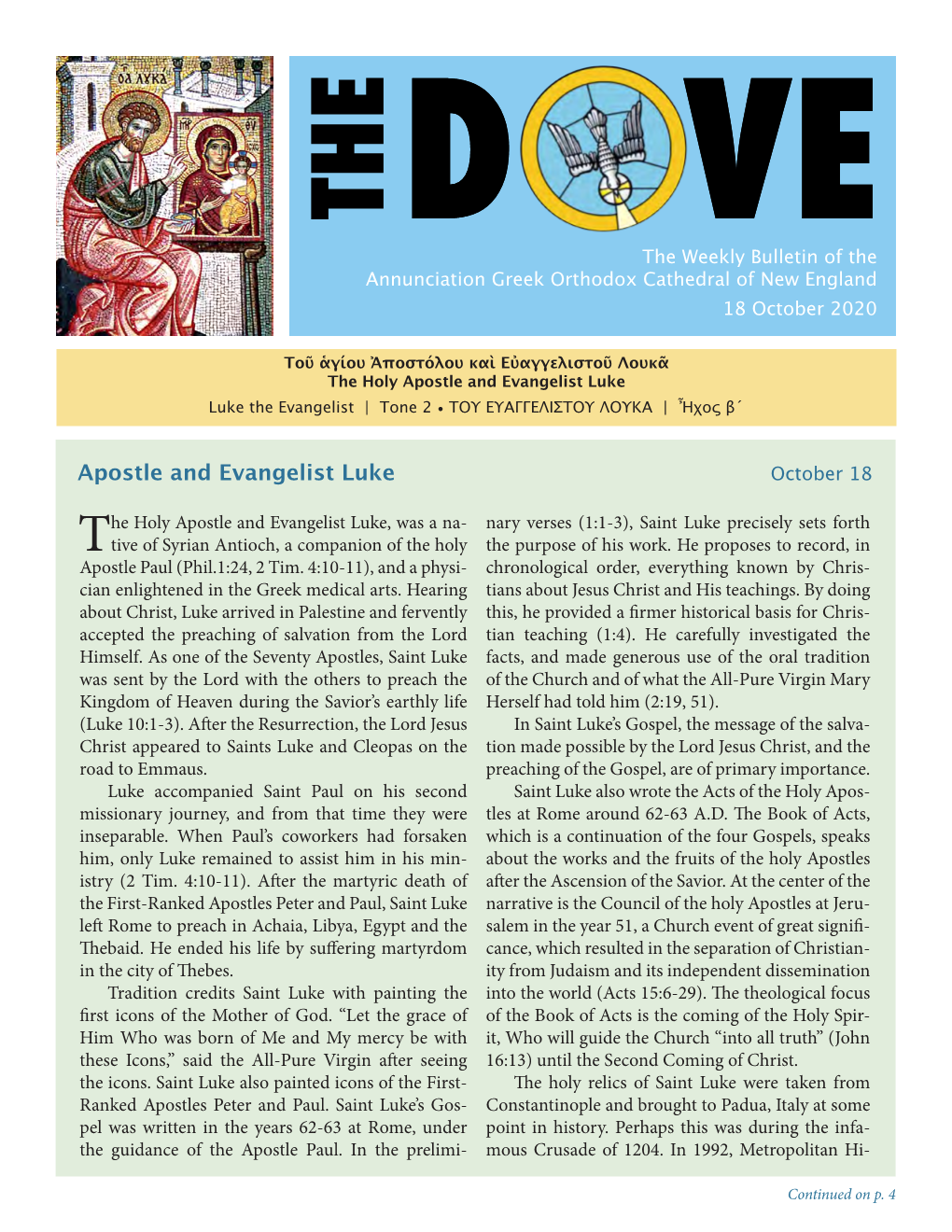 Bulletin Luke the Evangelist Tone 2.Indd