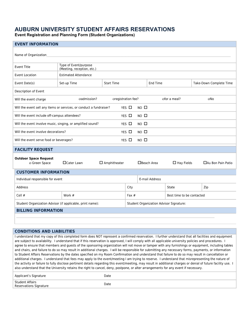 Auburn University Student Affairs Reservations