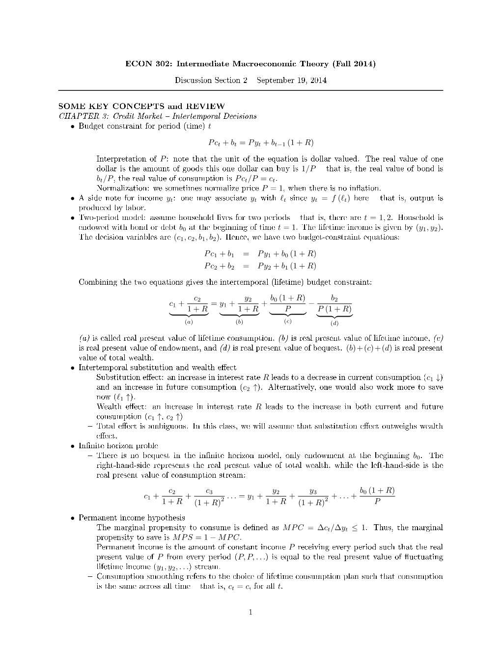 ECON 302: Intermediate Macroeconomic Theory (Fall 2014)