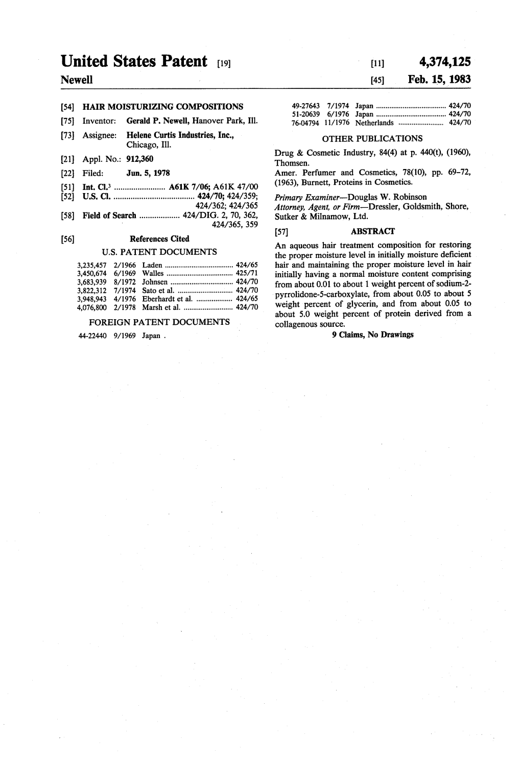 United States Patent (19) 11 4,374,125 Newell 45) Feb