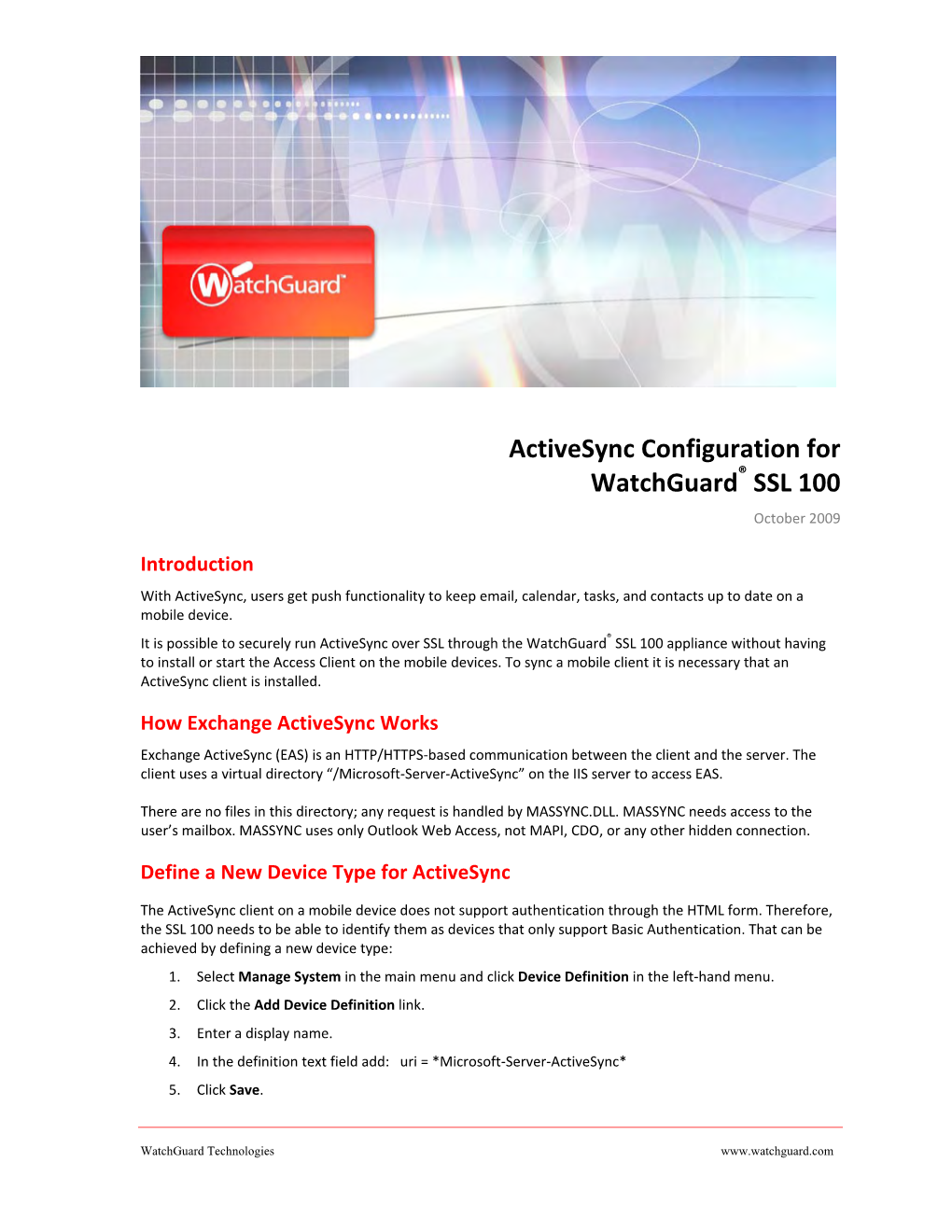 Activesync Configuration for Watchguard® SSL