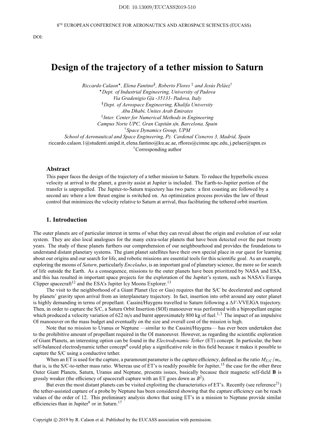 Design of the Trajectory of a Tether Mission to Saturn