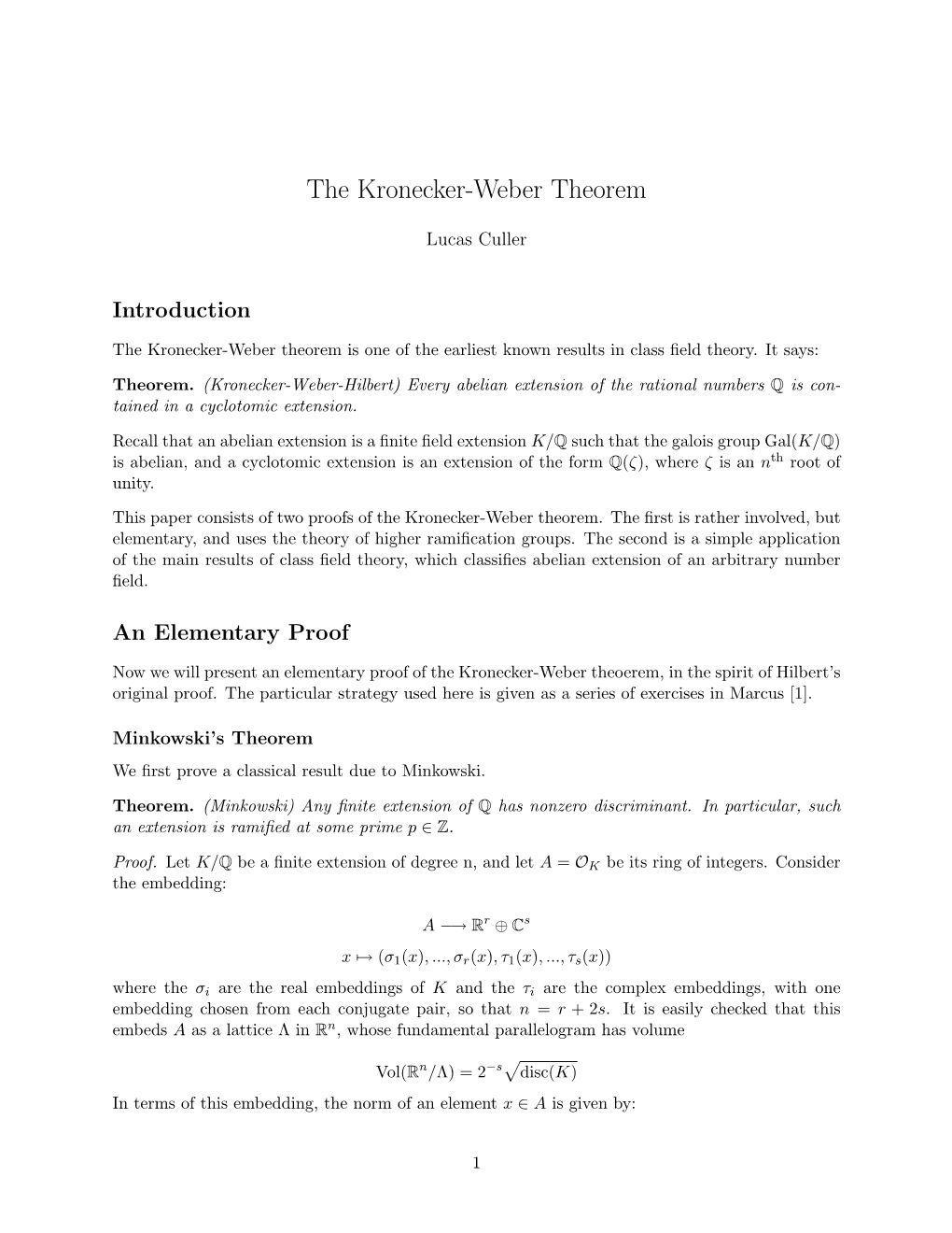 The Kronecker-Weber Theorem