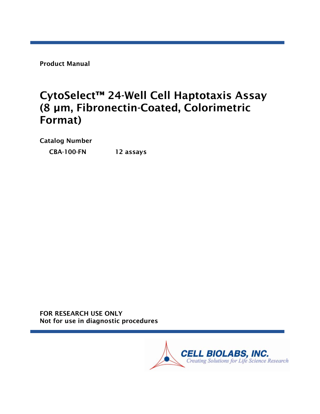 Cytoselect™ 24-Well Cell Haptotaxis Assay (8 Μm, Fibronectin-Coated, Colorimetric Format)