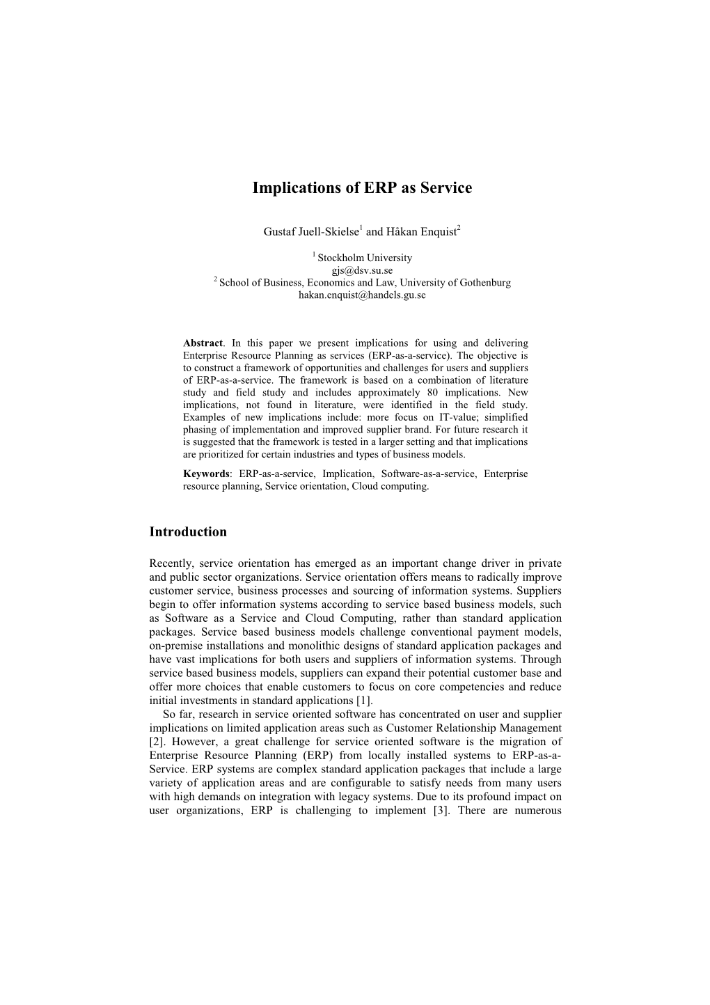 Implications of ERP As Service