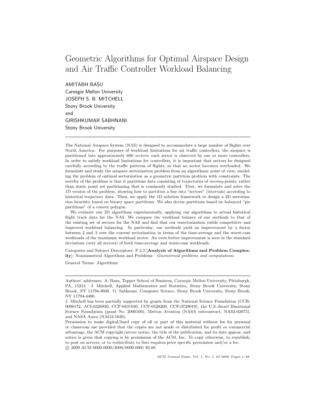 Geometric Algorithms for Optimal Airspace Design and Air Traffic