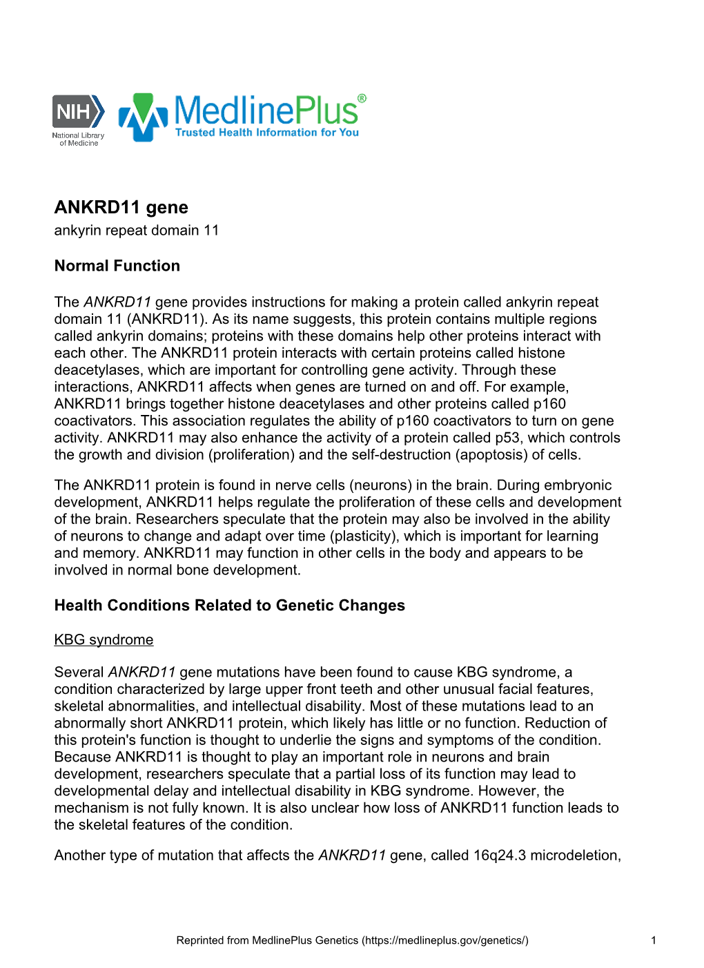 ANKRD11 Gene Ankyrin Repeat Domain 11