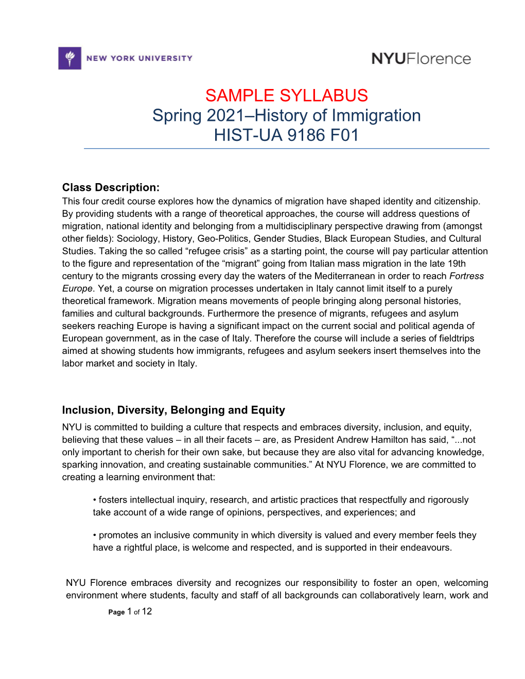 SAMPLE SYLLABUS Spring 2021–History of Immigration HIST-UA 9186 F01