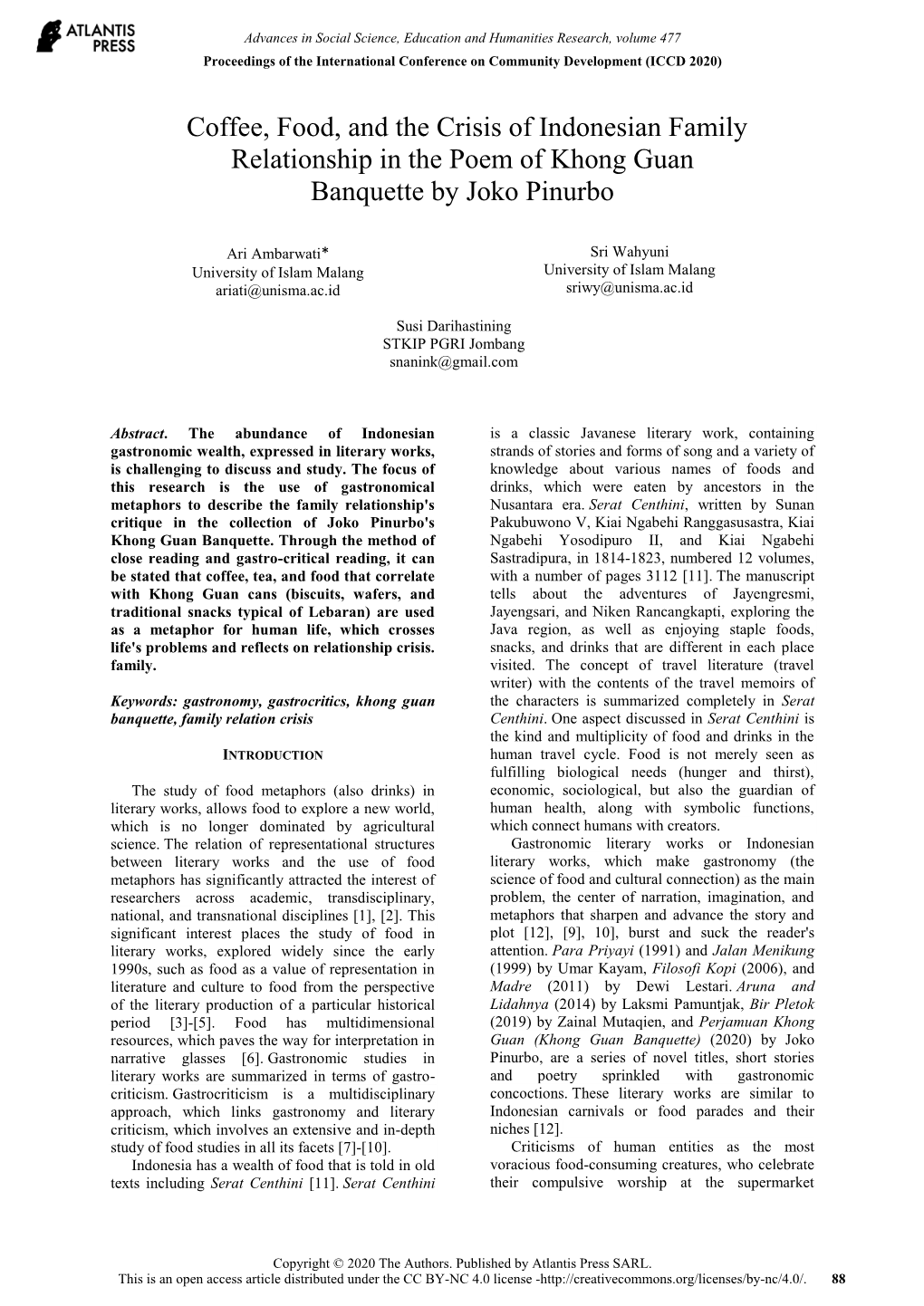 Coffee, Food, and the Crisis of Indonesian Family Relationship in the Poem of Khong Guan Banquette by Joko Pinurbo