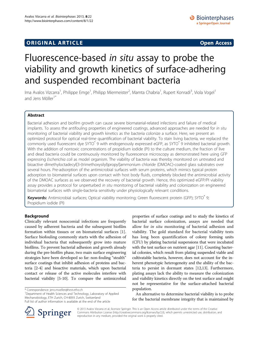 Fluorescence-Based in Situ Assay to Probe the Viability and Growth