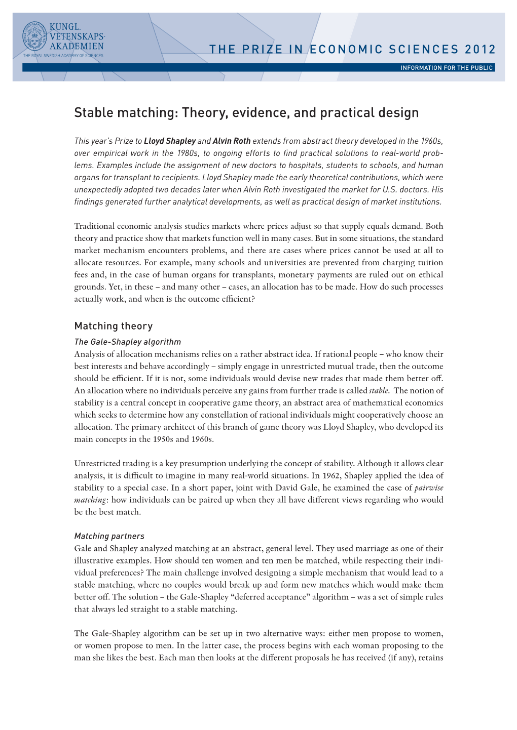 Stable Matching: Theory, Evidence, and Practical Design