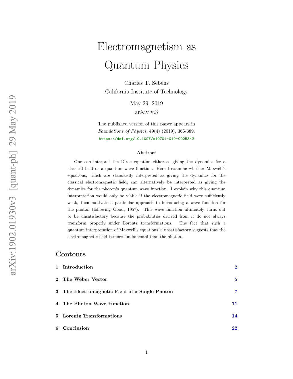 Electromagnetism As Quantum Physics