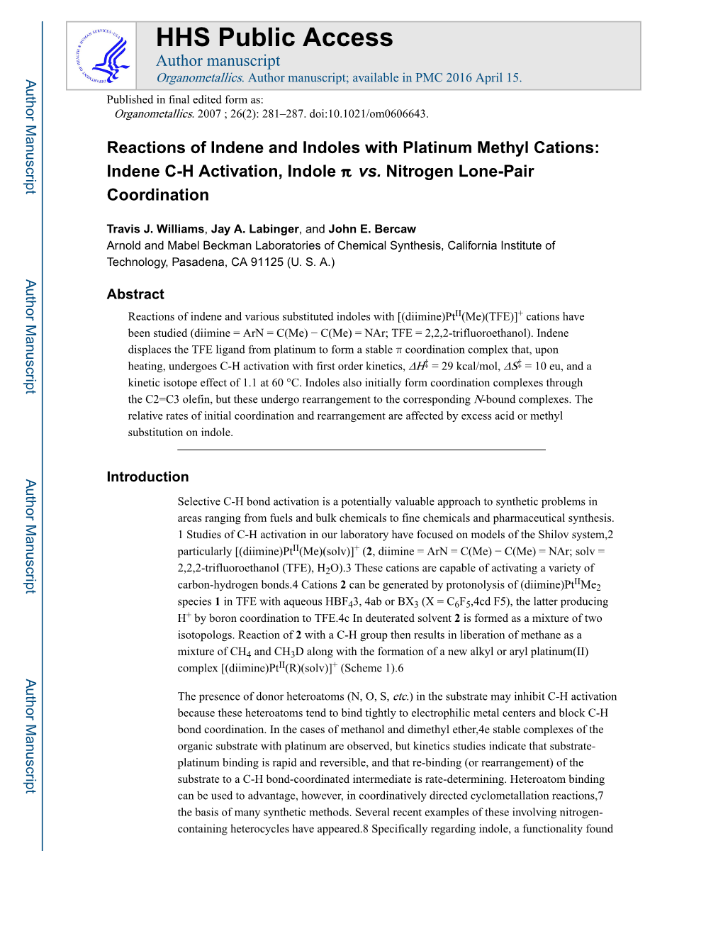 Indene CH Activation, Indole Π Vs. Nitrogen Lone-Pair Coordinati