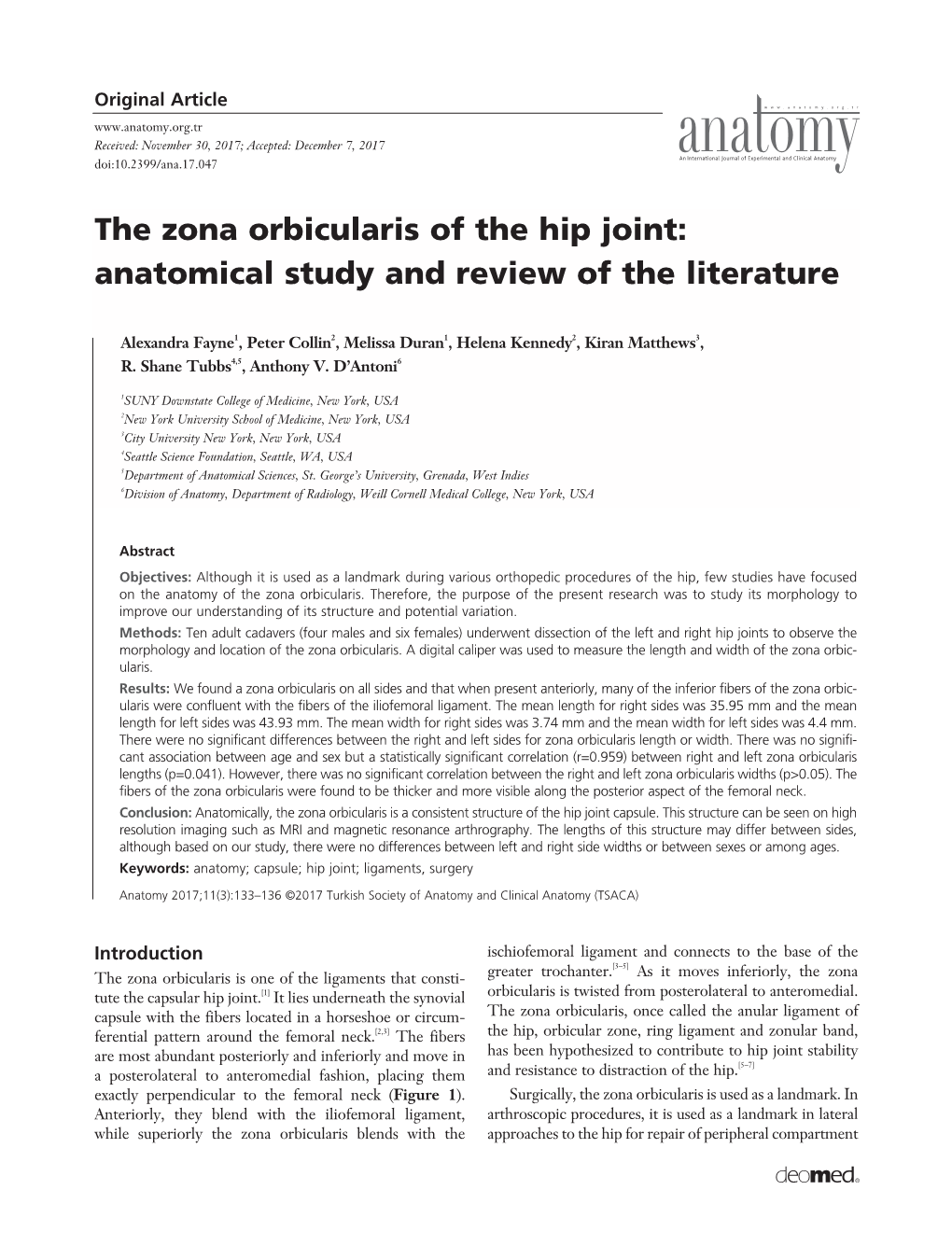 The Zona Orbicularis of the Hip Joint: Anatomical Study and Review of the Literature