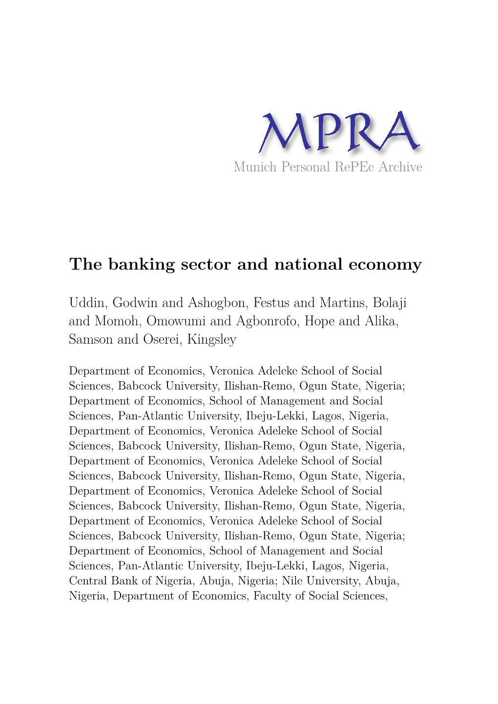 The Banking Sector and National Economy