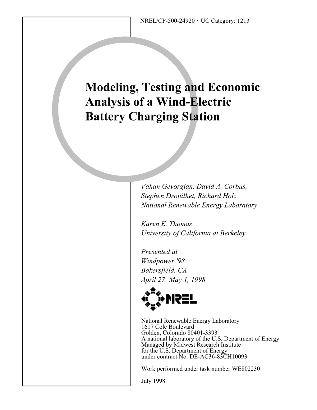 Modeling, Testing and Economic Analysis of Wind-Electric Battery