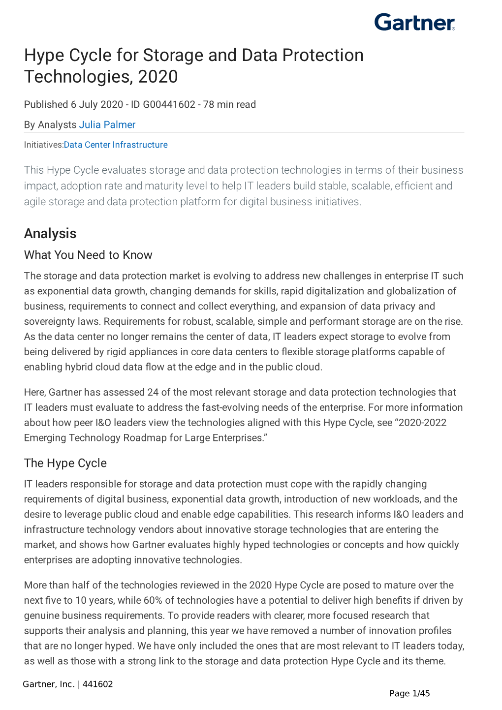 Hype Cycle for Storage and Data Protection Technologies, 2020