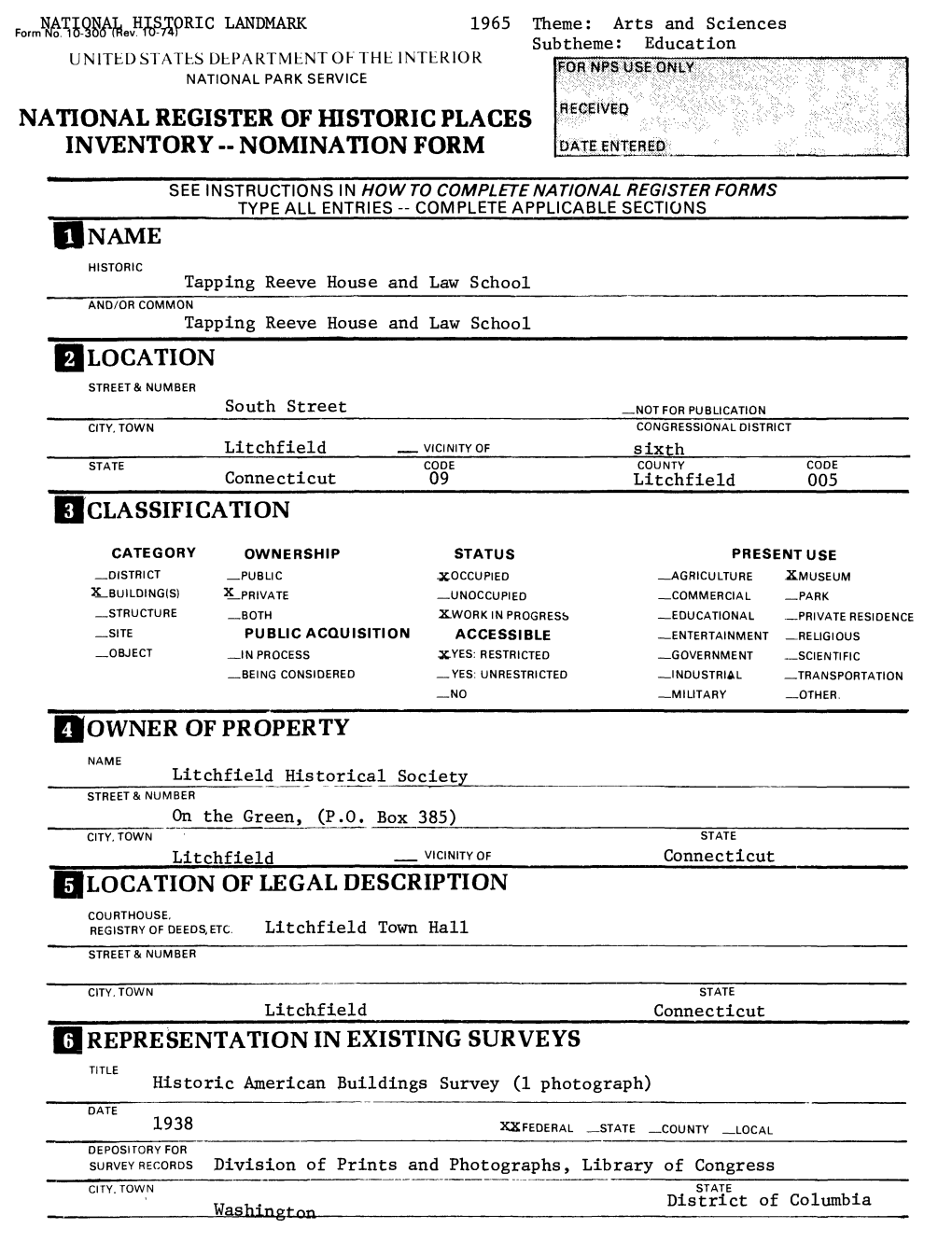 National Register of Historic Places Inventory -- Nomination Form