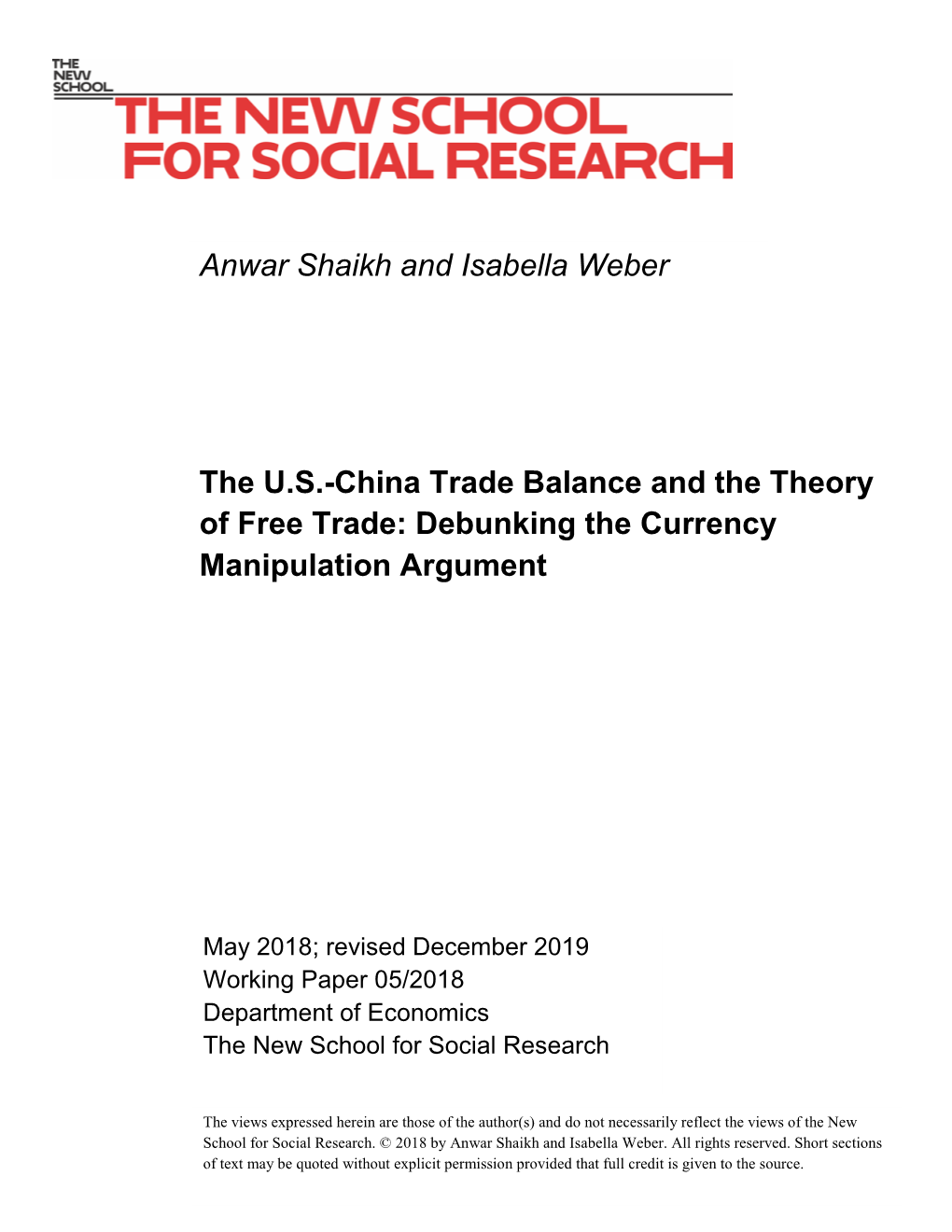 Anwar Shaikh and Isabella Weber the U.S.-China Trade Balance and The
