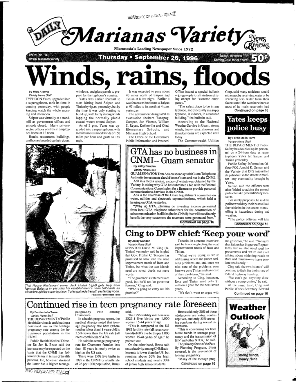 Arianas %Riet Yr;~ Micronesia's Leading Newspaper Since 1972 '&L Ews Floods by Rick Alberto Bulletin Corp