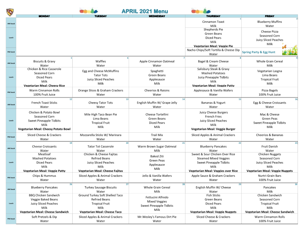 APRIL 2021 Menu