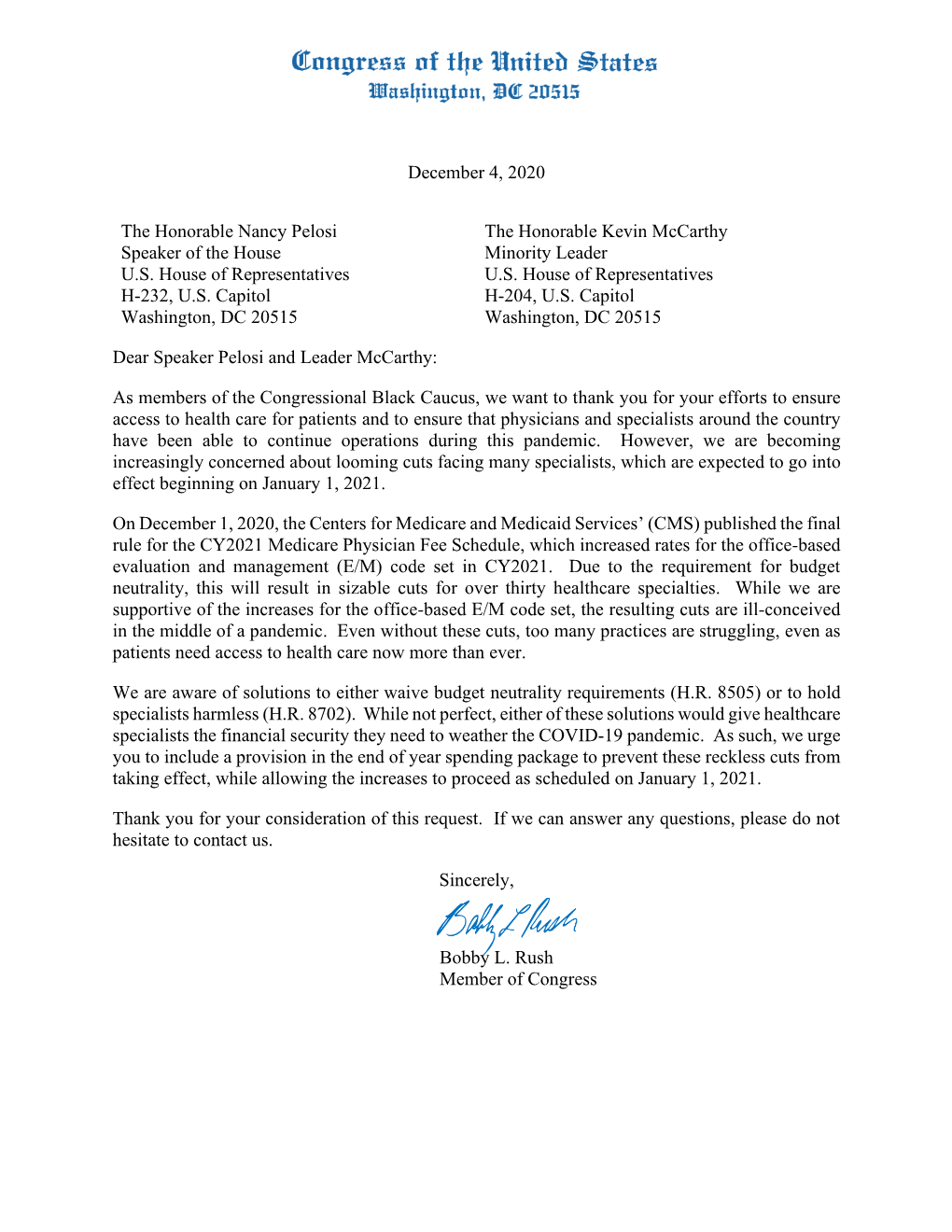 Letter to Congressional Black Caucus