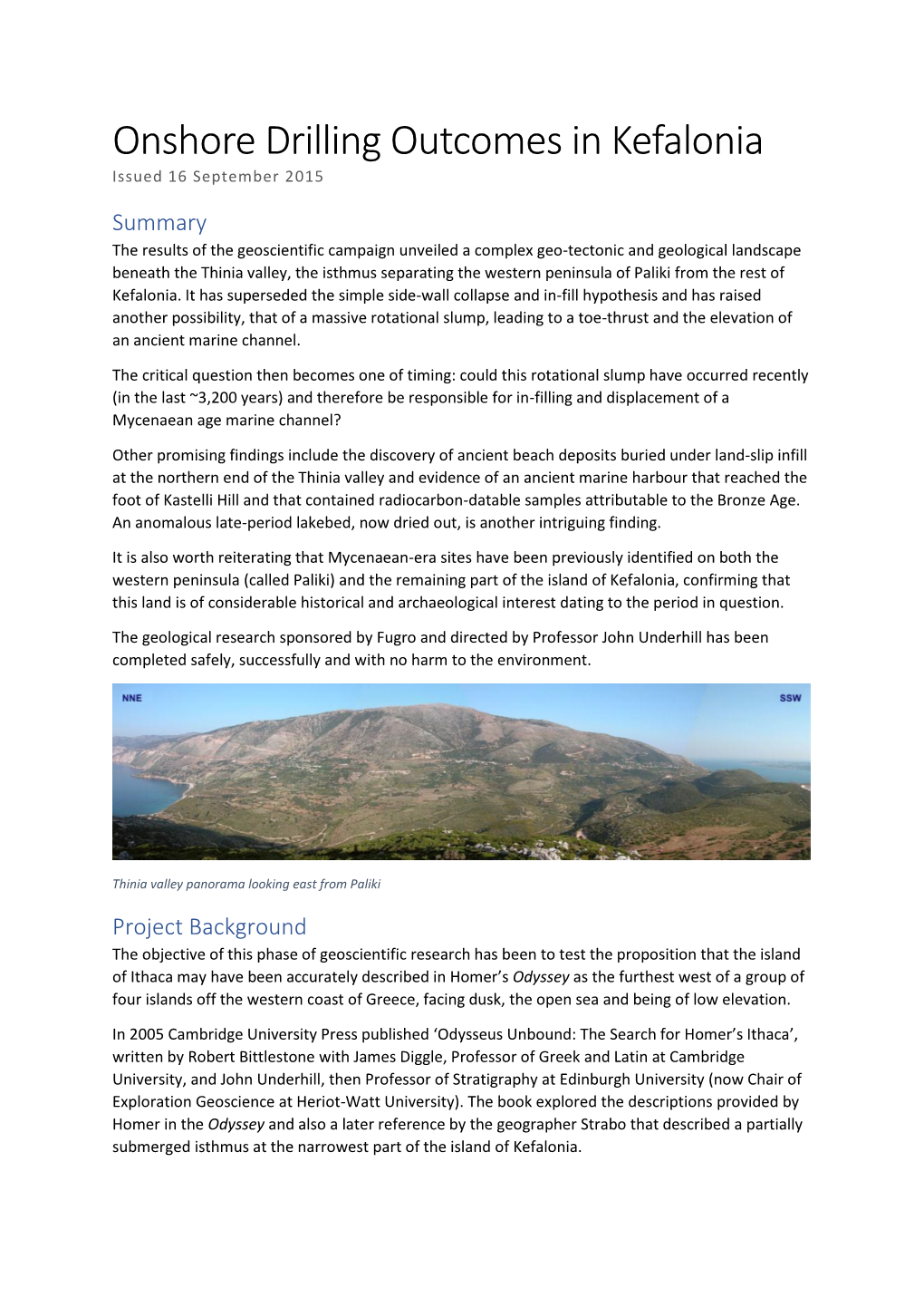 Onshore Drilling Outcomes in Kefalonia Issued 16 September 2015