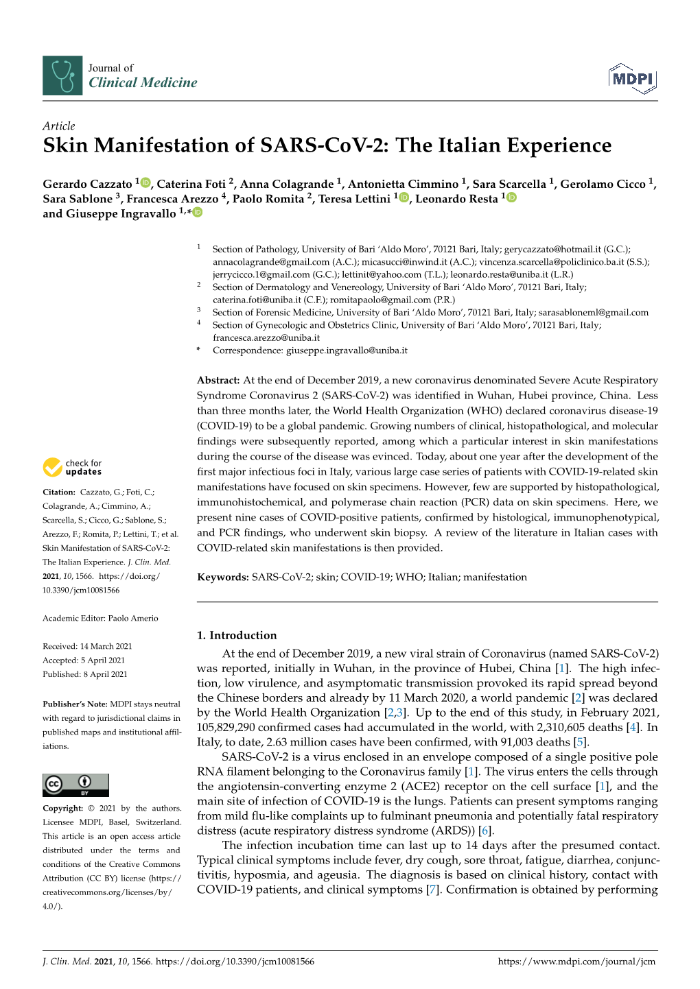 Skin Manifestation of SARS-Cov-2: the Italian Experience