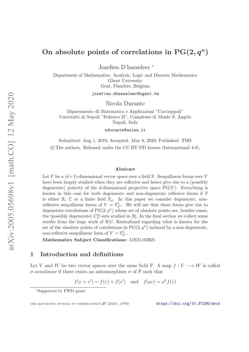 On Absolute Points of Correlations in PG $(2, Q^ N) $