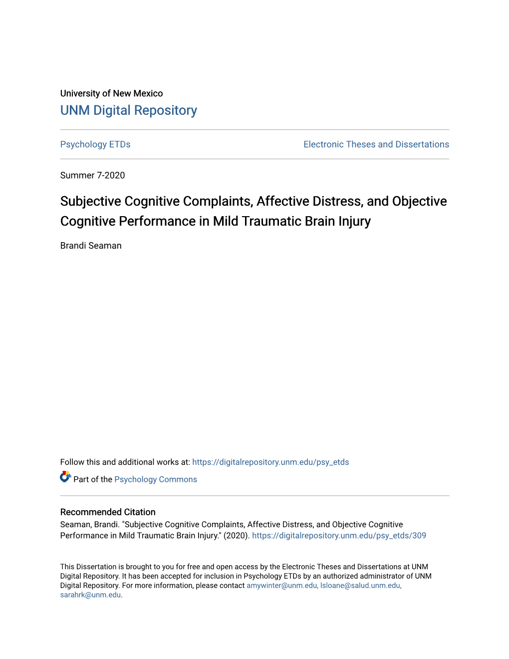 Subjective Cognitive Complaints, Affective Distress, and Objective Cognitive Performance in Mild Traumatic Brain Injury