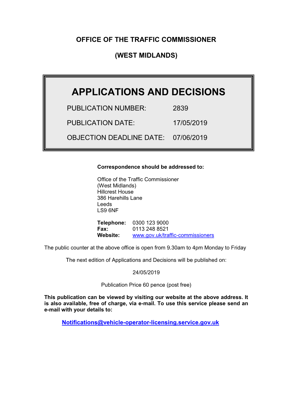 Applications and Decisions for West Midlands