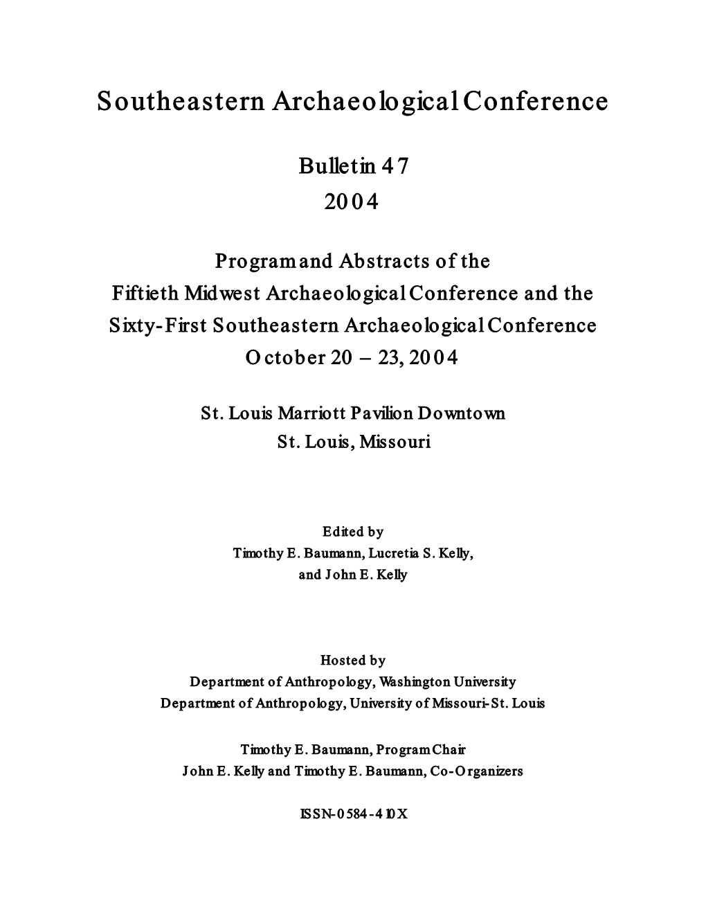 2004 Midwest Archaeological Conference Program