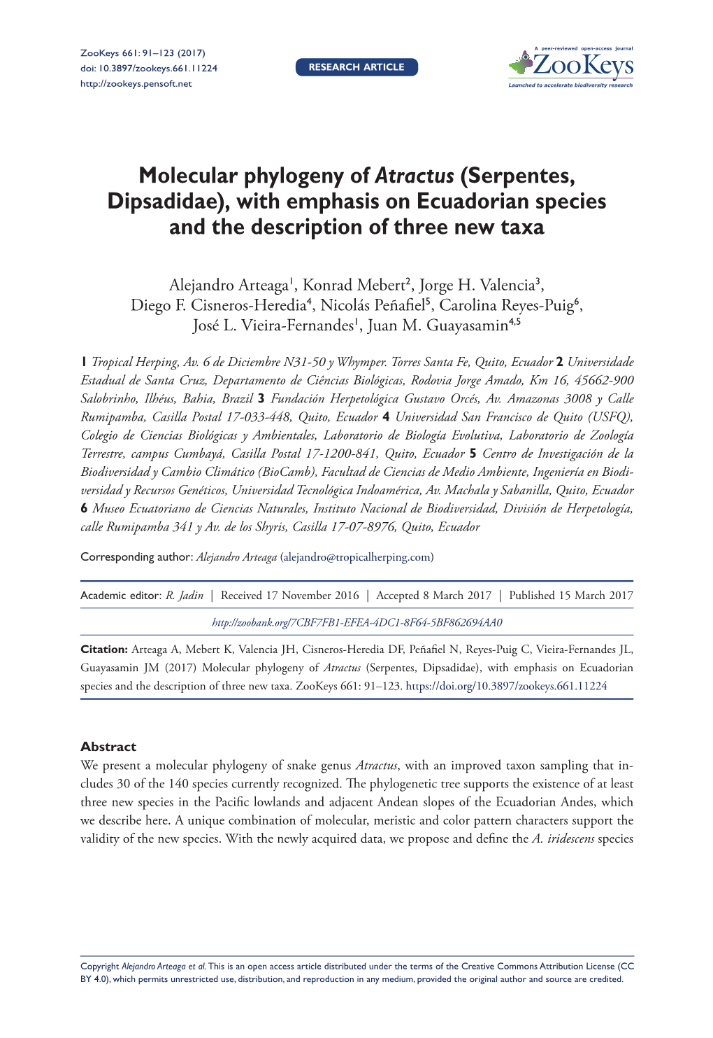 Molecular Phylogeny of Atractus (Serpentes, Dipsadidae)