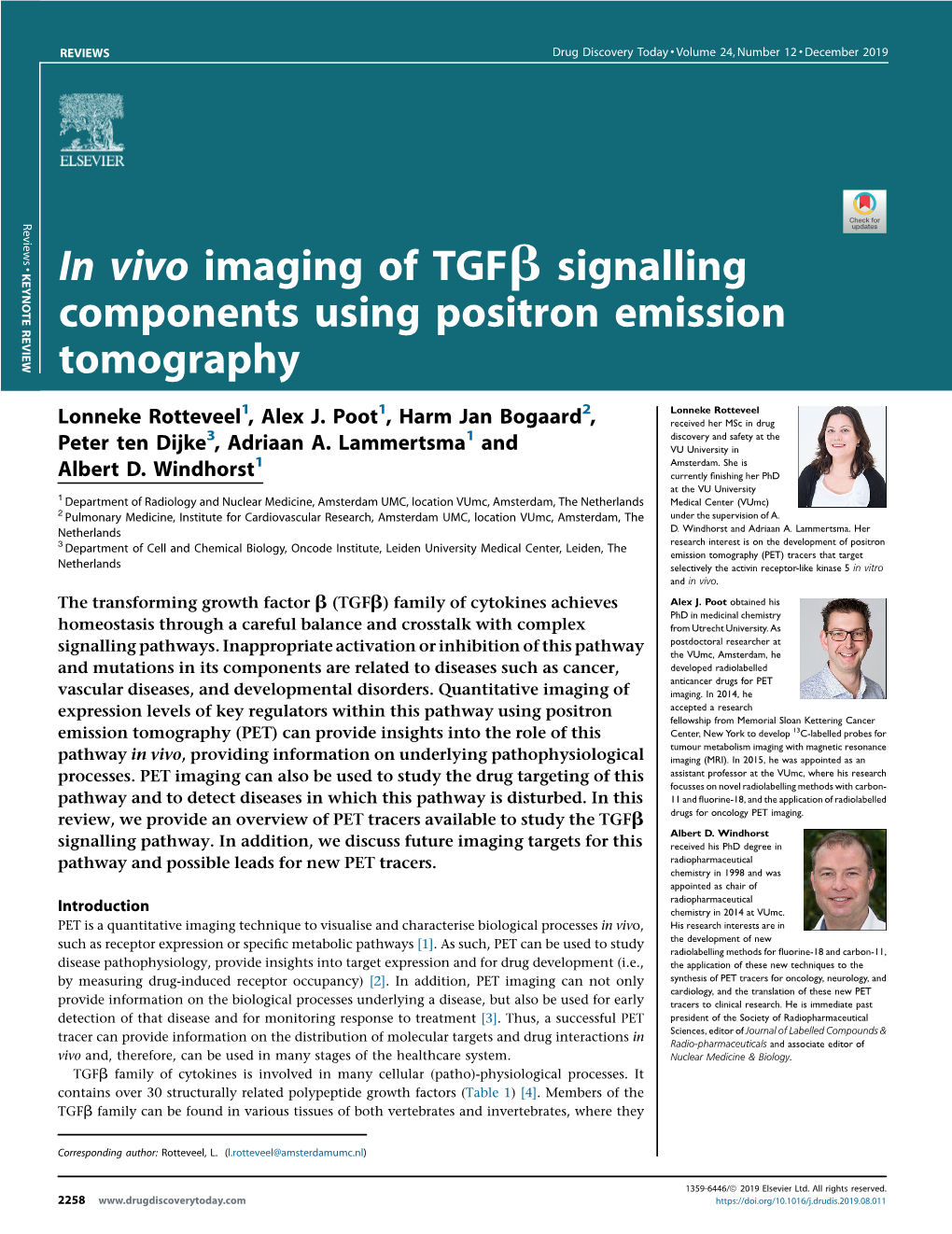 In Vivo Imaging of Tgfβ Signalling Components Using Positron