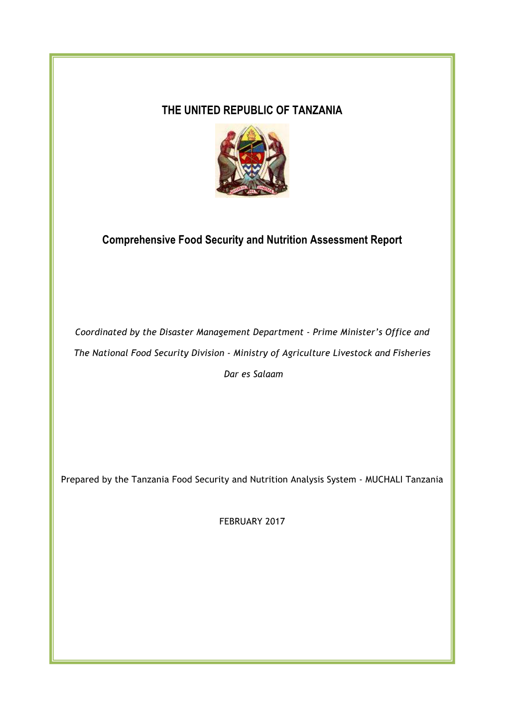 THE UNITED REPUBLIC of TANZANIA Comprehensive Food