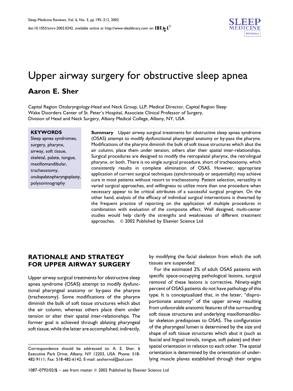 Upper Airway Surgery for Obstructive Sleep Apnea Aaron E