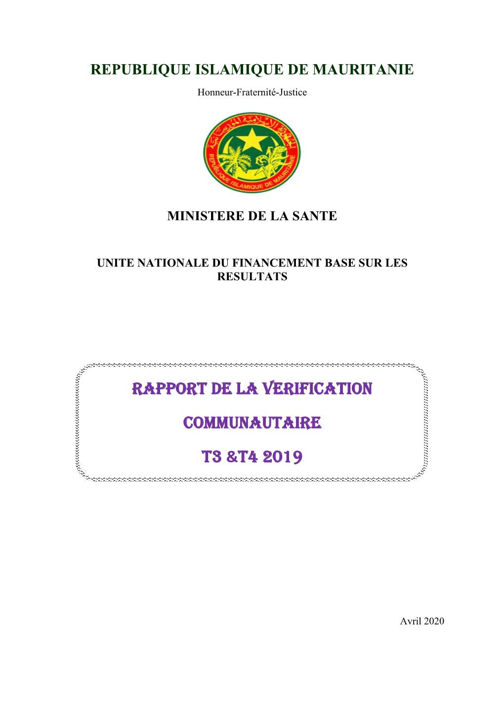 RAPPORT DE LA VERIFICATION COMMUNAUTAIRE T3 &T4 2019