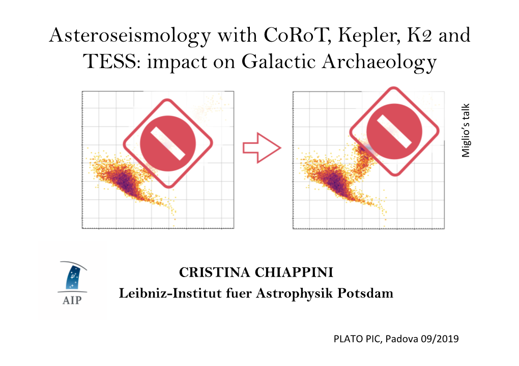 Asteroseismology with Corot, Kepler, K2 and TESS: Impact on Galactic Archaeology Talk Miglio’S