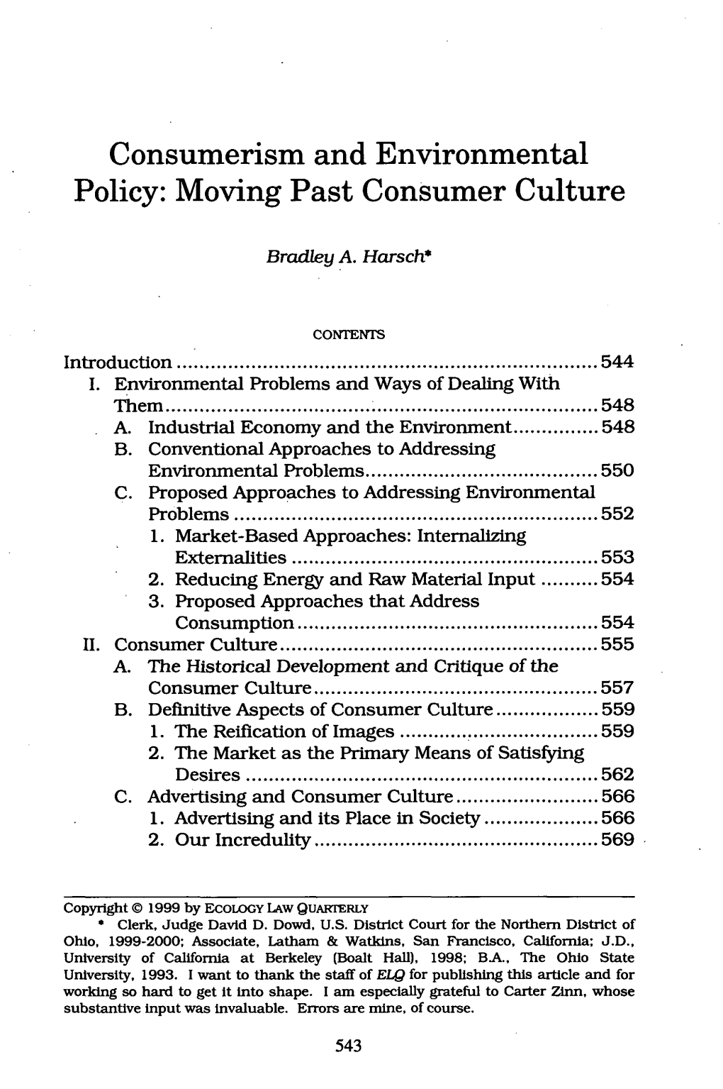 Consumerism and Environmental Policy: Moving Past Consumer Culture