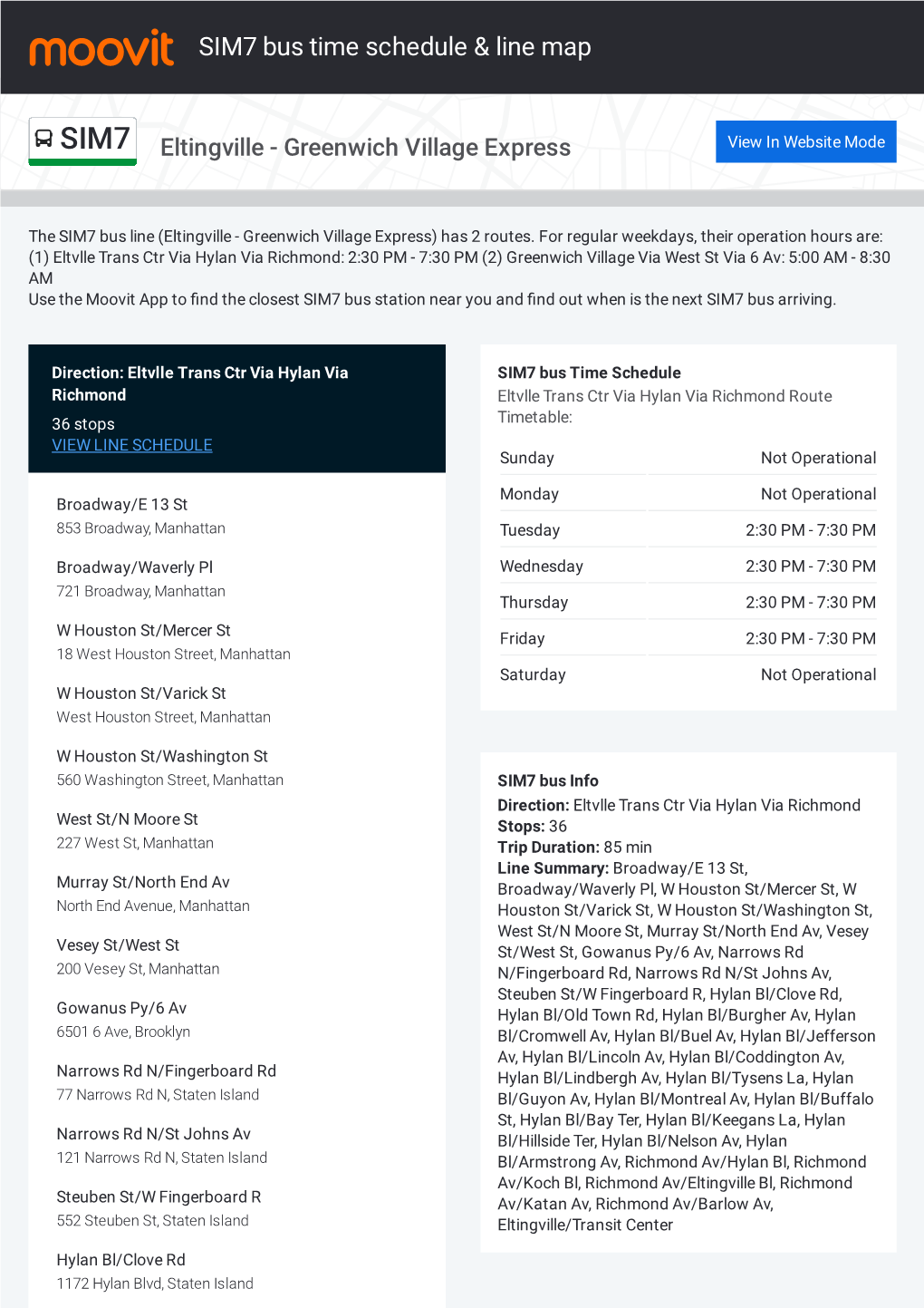 SIM7 Bus Time Schedule & Line Route